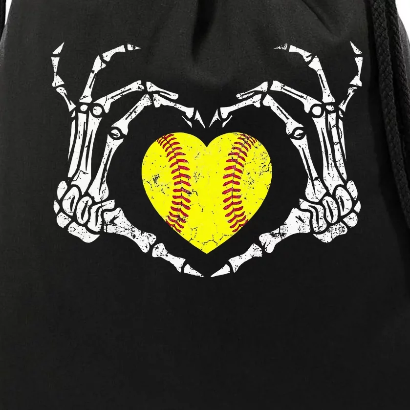 Softball Heart Skeleton Hand Halloween Costume Drawstring Bag