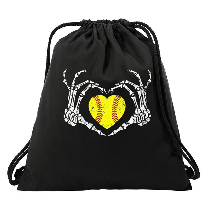 Softball Heart Skeleton Hand Halloween Costume Drawstring Bag