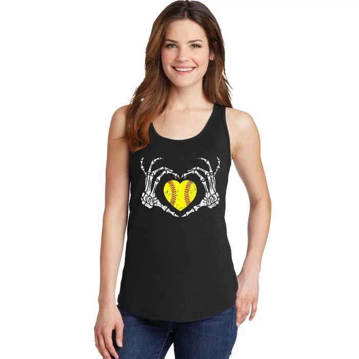 Softball Heart Skeleton Hand Halloween Costume Ladies Essential Tank