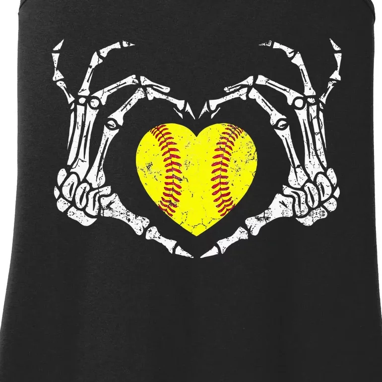 Softball Heart Skeleton Hand Halloween Costume Ladies Essential Tank