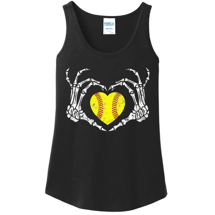 Softball Heart Skeleton Hand Halloween Costume Ladies Essential Tank