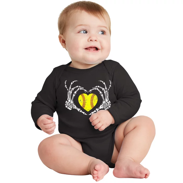 Softball Heart Skeleton Hand Halloween Costume Baby Long Sleeve Bodysuit