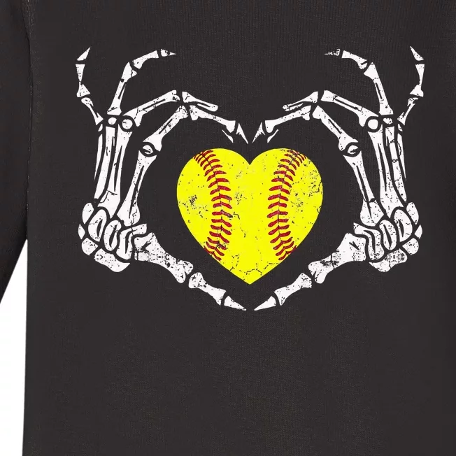 Softball Heart Skeleton Hand Halloween Costume Baby Long Sleeve Bodysuit