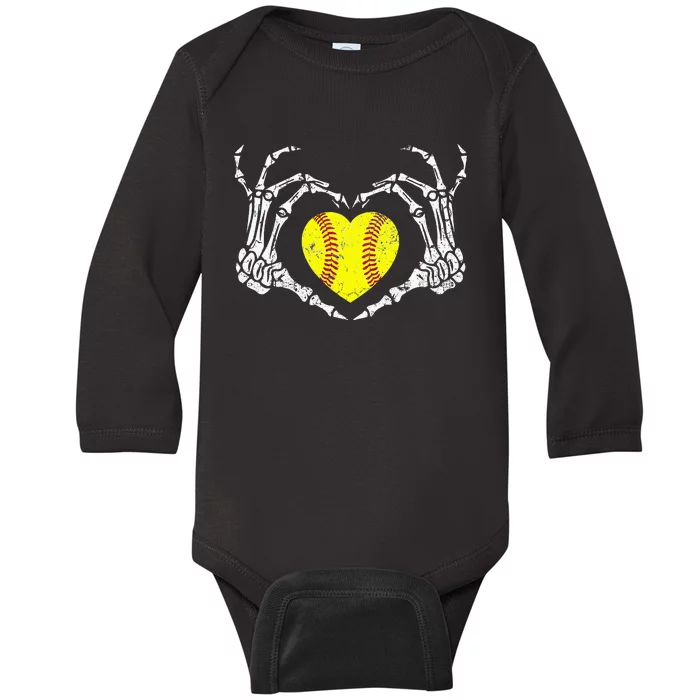 Softball Heart Skeleton Hand Halloween Costume Baby Long Sleeve Bodysuit