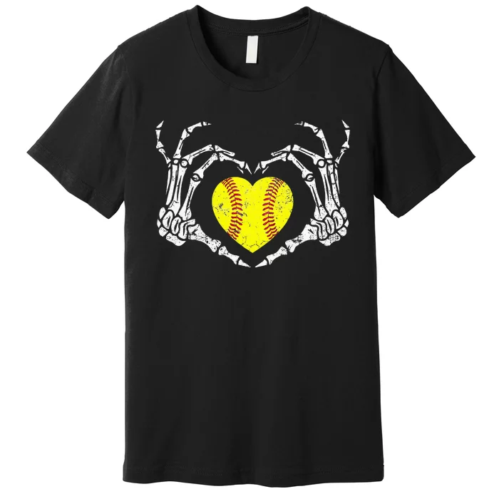 Softball Heart Skeleton Hand Halloween Costume Premium T-Shirt