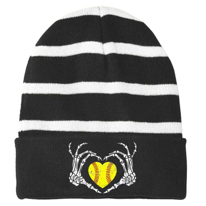 Softball Heart Skeleton Hand Halloween Costume Striped Beanie with Solid Band