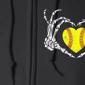 Softball Heart Skeleton Hand Halloween Costume Full Zip Hoodie