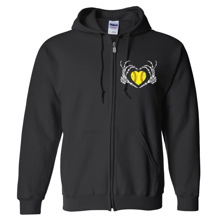 Softball Heart Skeleton Hand Halloween Costume Full Zip Hoodie