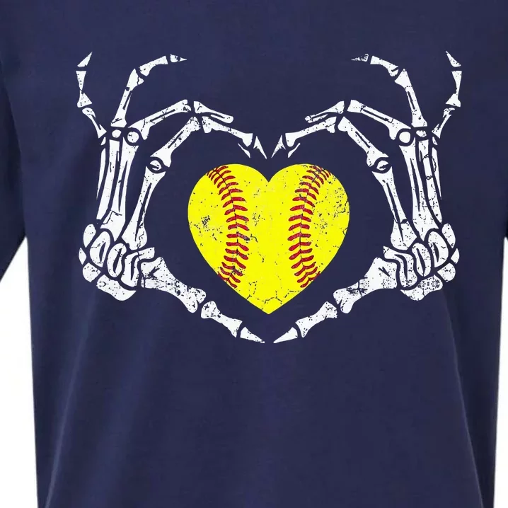 Softball Heart Skeleton Hand Halloween Costume Sueded Cloud Jersey T-Shirt