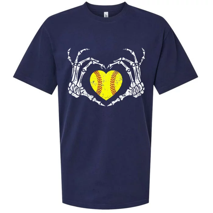 Softball Heart Skeleton Hand Halloween Costume Sueded Cloud Jersey T-Shirt