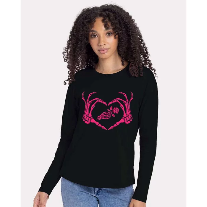 Skeletons Hands Shaped Heart Halloween Womens Cotton Relaxed Long Sleeve T-Shirt