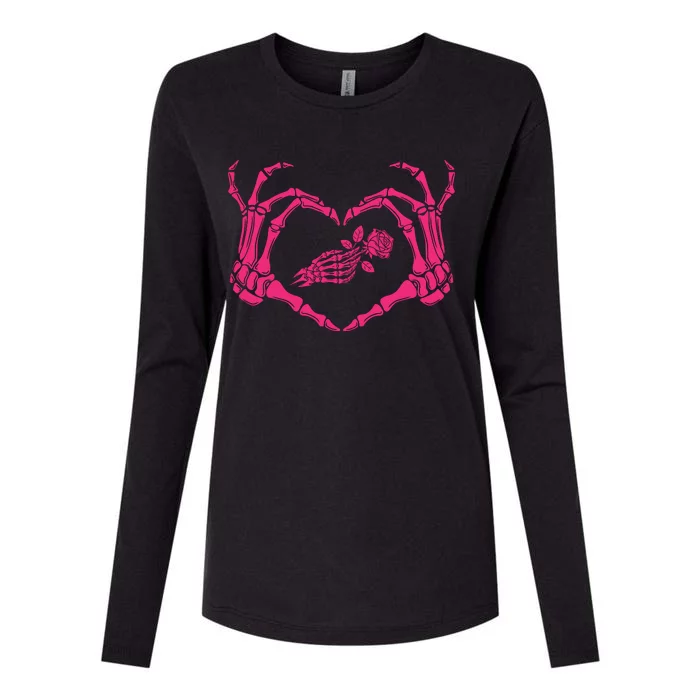 Skeletons Hands Shaped Heart Halloween Womens Cotton Relaxed Long Sleeve T-Shirt