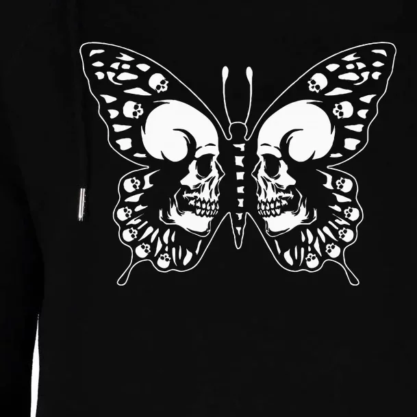 Spooky Halloween Skull Goth Graphic Butterfly Wing Aesthetic Womens Funnel Neck Pullover Hood