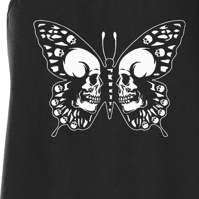 Spooky Halloween Skull Goth Graphic Butterfly Wing Aesthetic Women's Racerback Tank