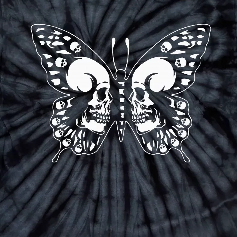 Spooky Halloween Skull Goth Graphic Butterfly Wing Aesthetic Tie-Dye T-Shirt