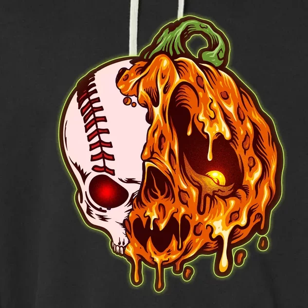 Spooky Halloween Skull Pumpkin Baseball Garment-Dyed Fleece Hoodie