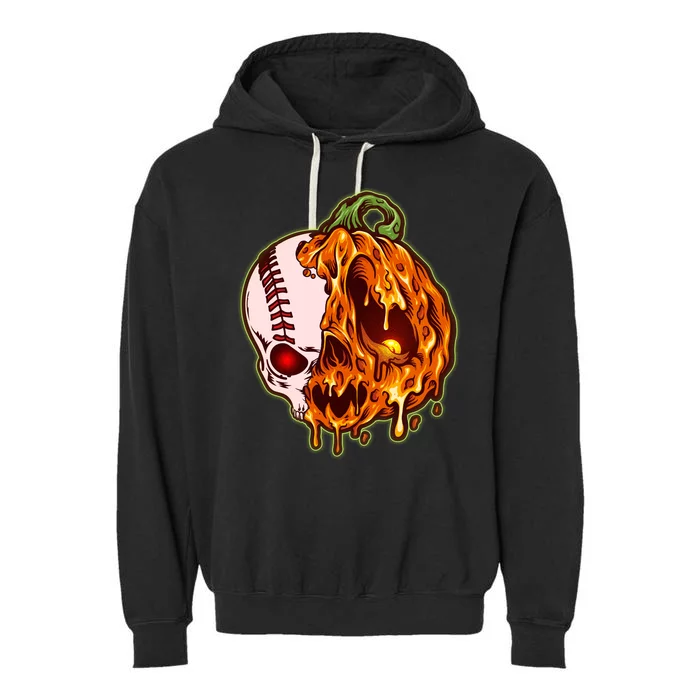 Spooky Halloween Skull Pumpkin Baseball Garment-Dyed Fleece Hoodie