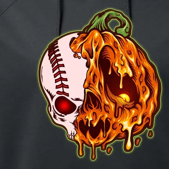 Spooky Halloween Skull Pumpkin Baseball Performance Fleece Hoodie