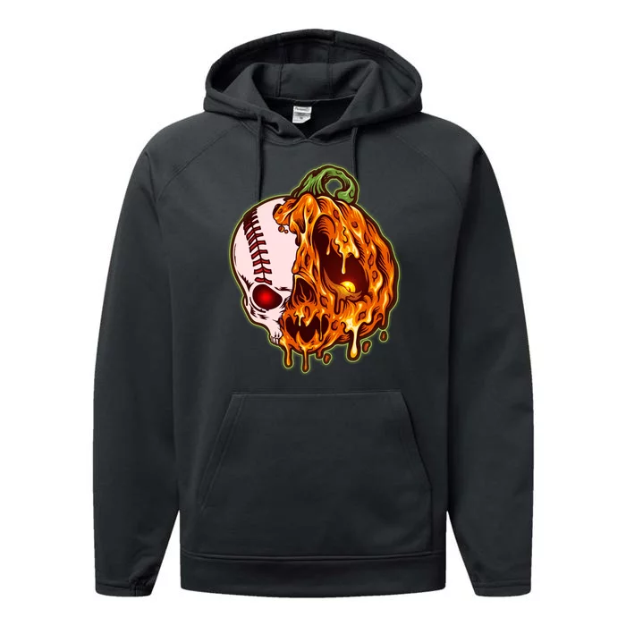 Spooky Halloween Skull Pumpkin Baseball Performance Fleece Hoodie