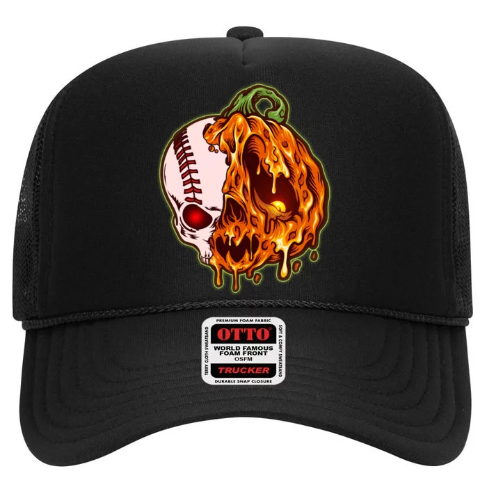 Spooky Halloween Skull Pumpkin Baseball High Crown Mesh Trucker Hat