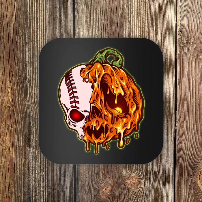 Spooky Halloween Skull Pumpkin Baseball Coaster