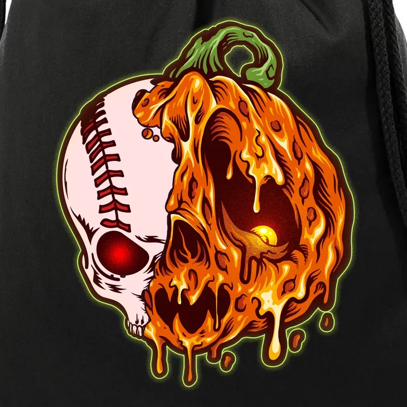 Spooky Halloween Skull Pumpkin Baseball Drawstring Bag