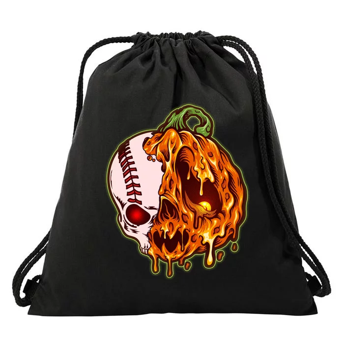 Spooky Halloween Skull Pumpkin Baseball Drawstring Bag