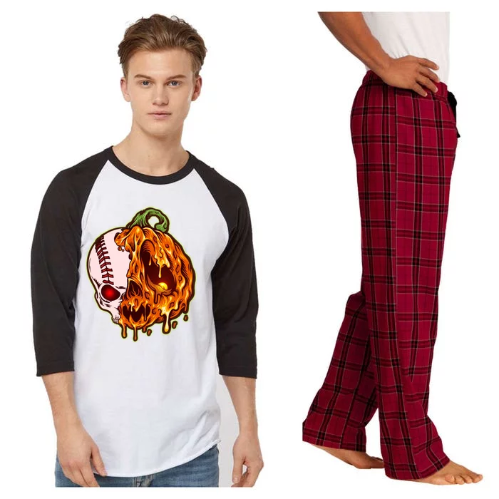 Spooky Halloween Skull Pumpkin Baseball Raglan Sleeve Pajama Set