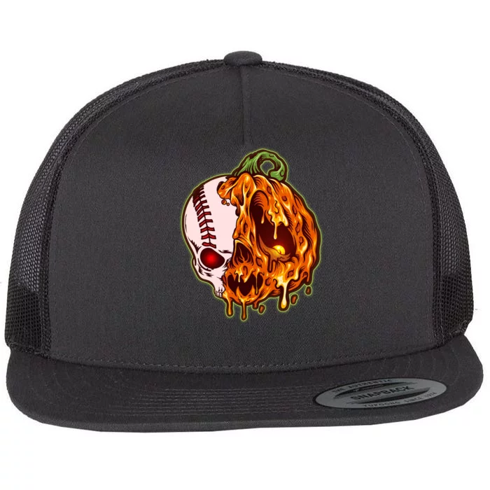 Spooky Halloween Skull Pumpkin Baseball Flat Bill Trucker Hat