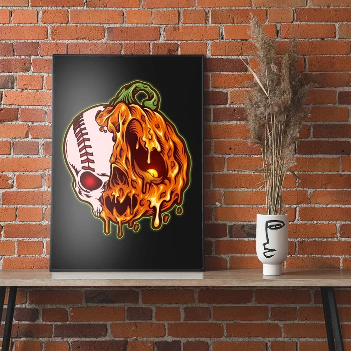 Spooky Halloween Skull Pumpkin Baseball Poster