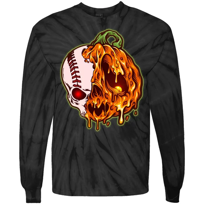 Spooky Halloween Skull Pumpkin Baseball Tie-Dye Long Sleeve Shirt