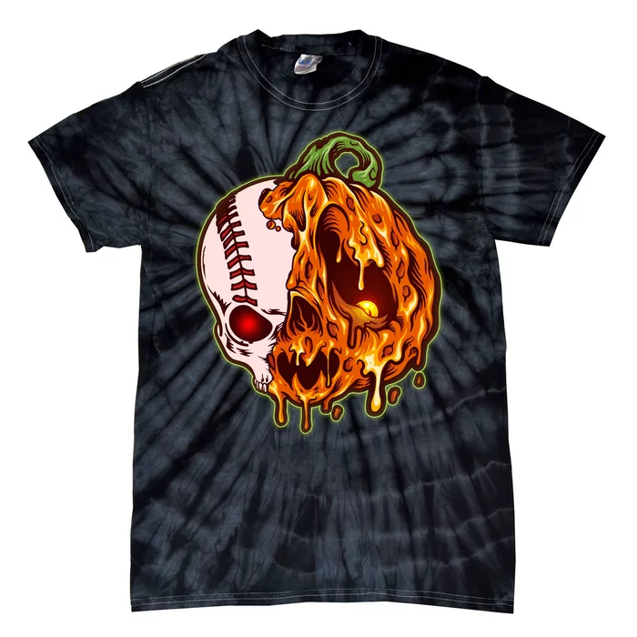 Spooky Halloween Skull Pumpkin Baseball Tie-Dye T-Shirt