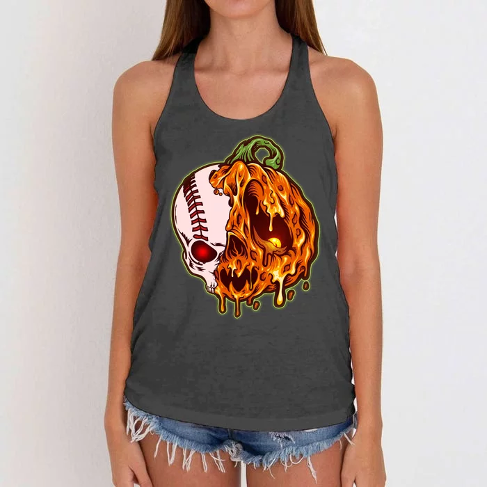 Spooky Halloween Skull Pumpkin Baseball Women's Knotted Racerback Tank