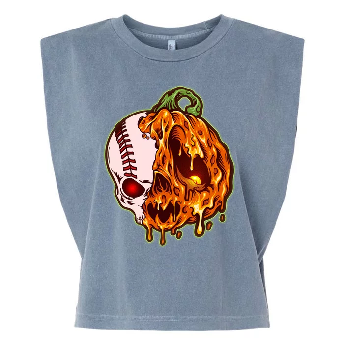 Spooky Halloween Skull Pumpkin Baseball Garment-Dyed Women's Muscle Tee