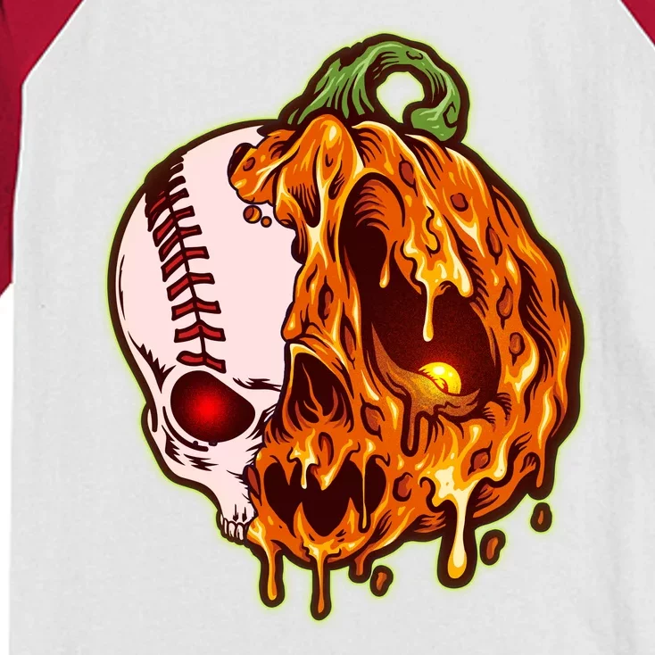 Spooky Halloween Skull Pumpkin Baseball Kids Colorblock Raglan Jersey