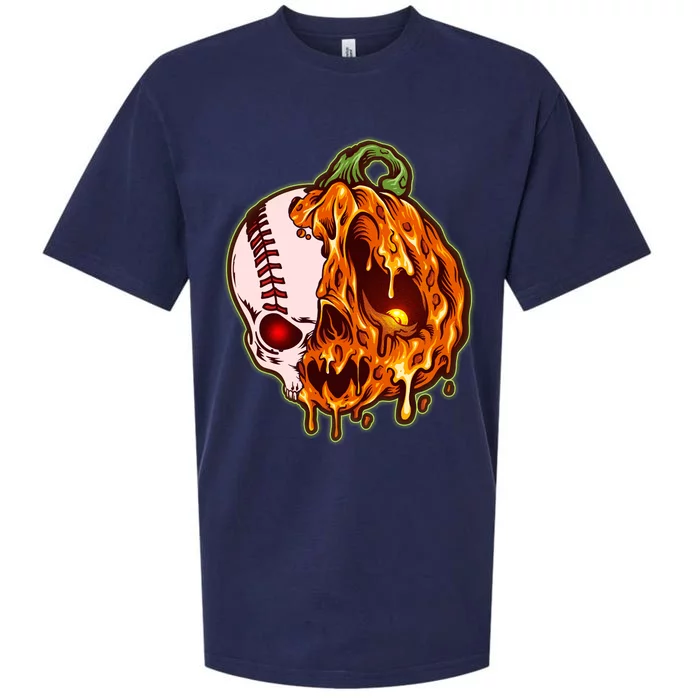 Spooky Halloween Skull Pumpkin Baseball Sueded Cloud Jersey T-Shirt