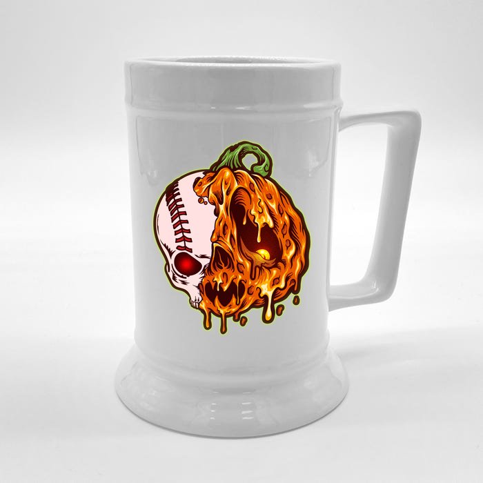 Spooky Halloween Skull Pumpkin Baseball Front & Back Beer Stein