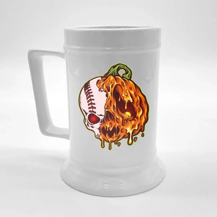 Spooky Halloween Skull Pumpkin Baseball Front & Back Beer Stein