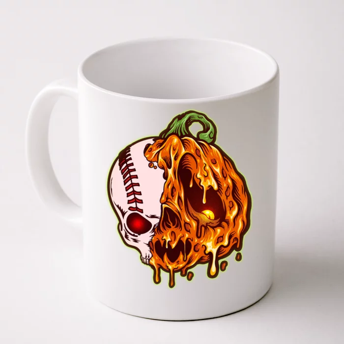 Spooky Halloween Skull Pumpkin Baseball Front & Back Coffee Mug