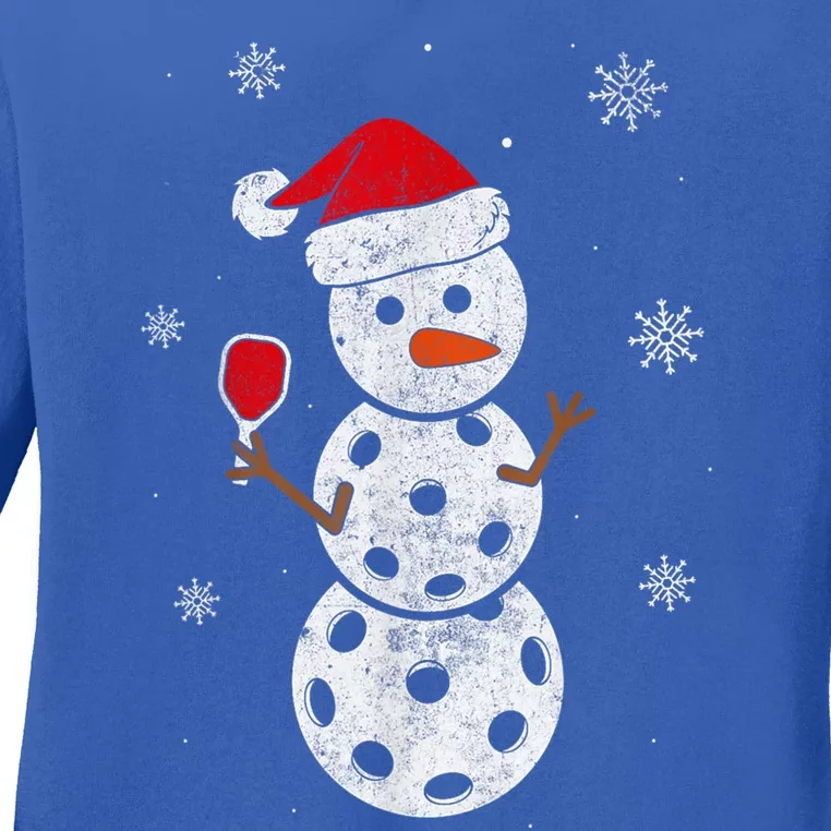 Santa Hat Snow Funny Gift For Xmas Funny Pickleball Christmas Gift Ladies Long Sleeve Shirt