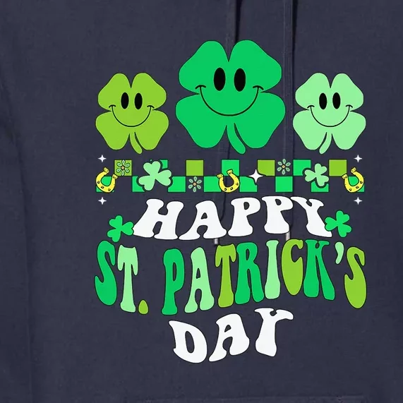 Shamrock Happy St Patricks Day Irish Retro Groovy Premium Hoodie