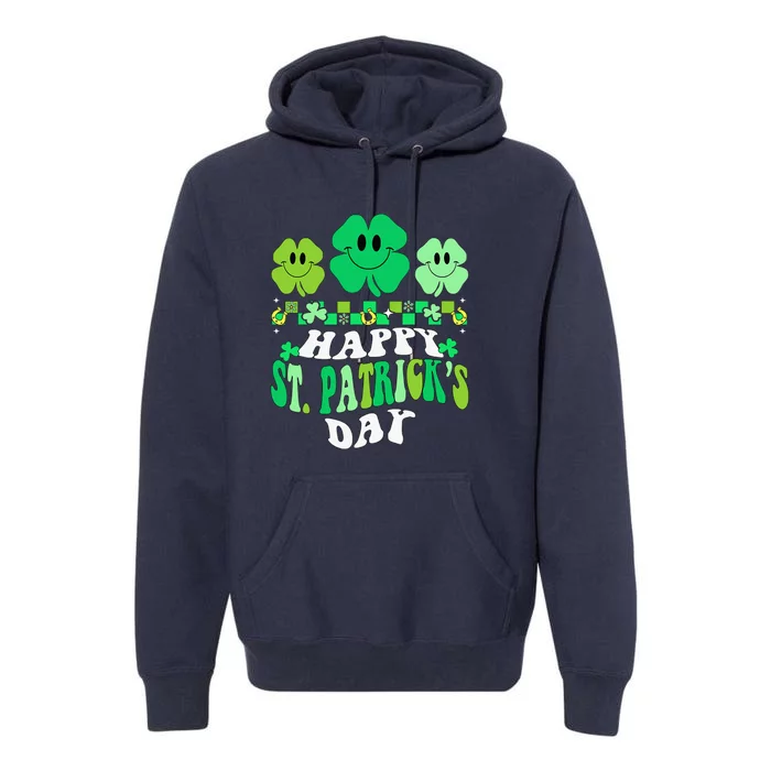 Shamrock Happy St Patricks Day Irish Retro Groovy Premium Hoodie