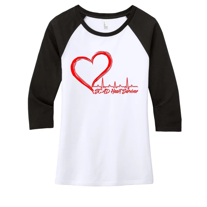 SCAD Heart Survivor Heartbeat Heart Health Awareness Women's Tri-Blend 3/4-Sleeve Raglan Shirt