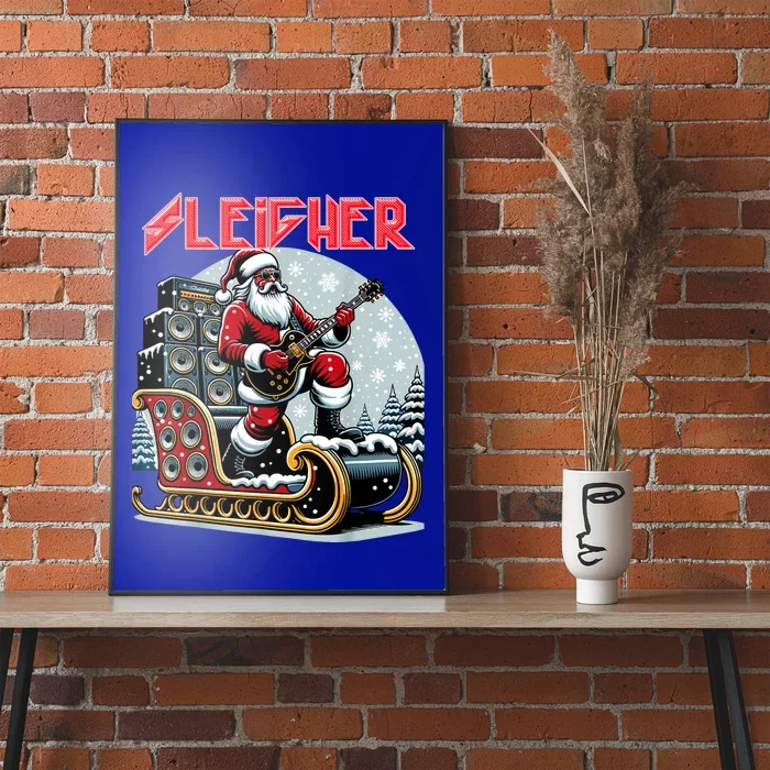 Sleigher Hail Santa Heavy Metal Christmas Rock Xmas Art Poster