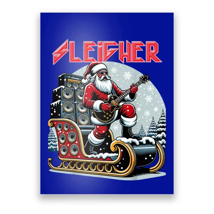 Sleigher Hail Santa Heavy Metal Christmas Rock Xmas Art Poster