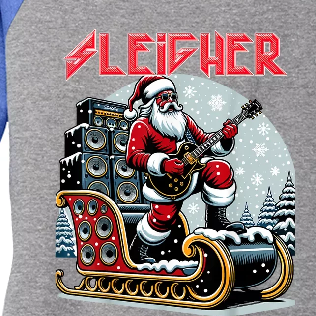 Sleigher Hail Santa Heavy Metal Christmas Rock Xmas Art Women's Tri-Blend 3/4-Sleeve Raglan Shirt