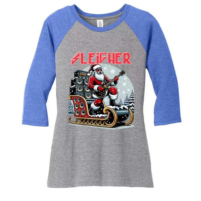 Sleigher Hail Santa Heavy Metal Christmas Rock Xmas Art Women's Tri-Blend 3/4-Sleeve Raglan Shirt