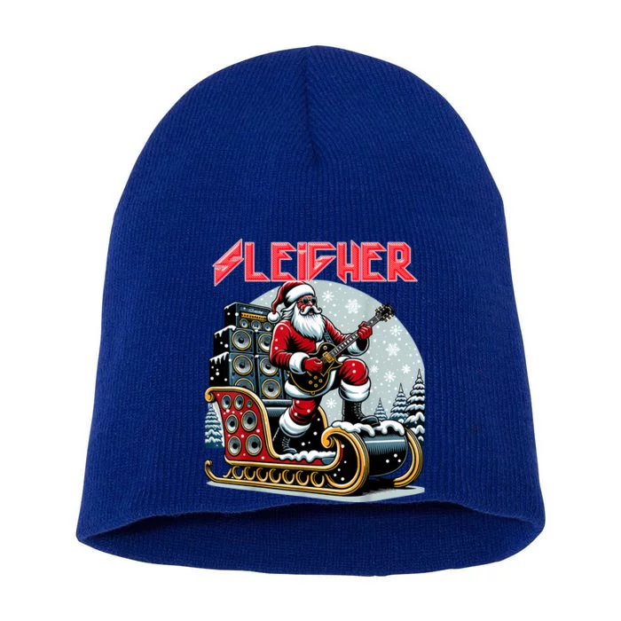 Sleigher Hail Santa Heavy Metal Christmas Rock Xmas Art Short Acrylic Beanie