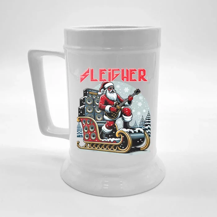 Sleigher Hail Santa Heavy Metal Christmas Rock Xmas Art Front & Back Beer Stein