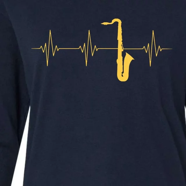 Saxophone Heartbeat Sax Player Jazz Musician Saxophonist Womens Cotton Relaxed Long Sleeve T-Shirt